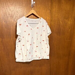 Chic White V-Neck Tee with Watermelons